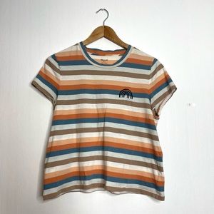 Madewell Women’s Crop Top T Shirt Rainbow Embroidered Neutral Stripe Tee